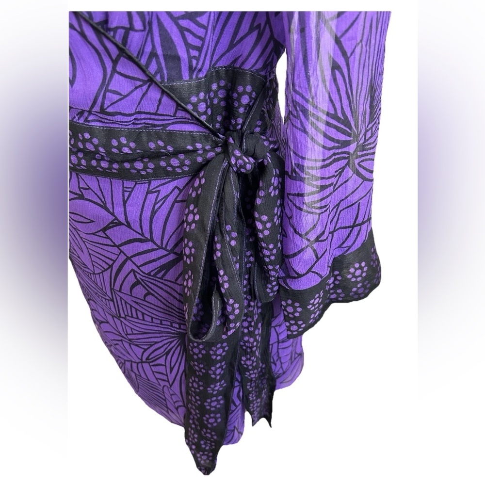 Silkland 100% silk fully lined purple/Black kimono style wrap blouse size small - Picture 3 of 12